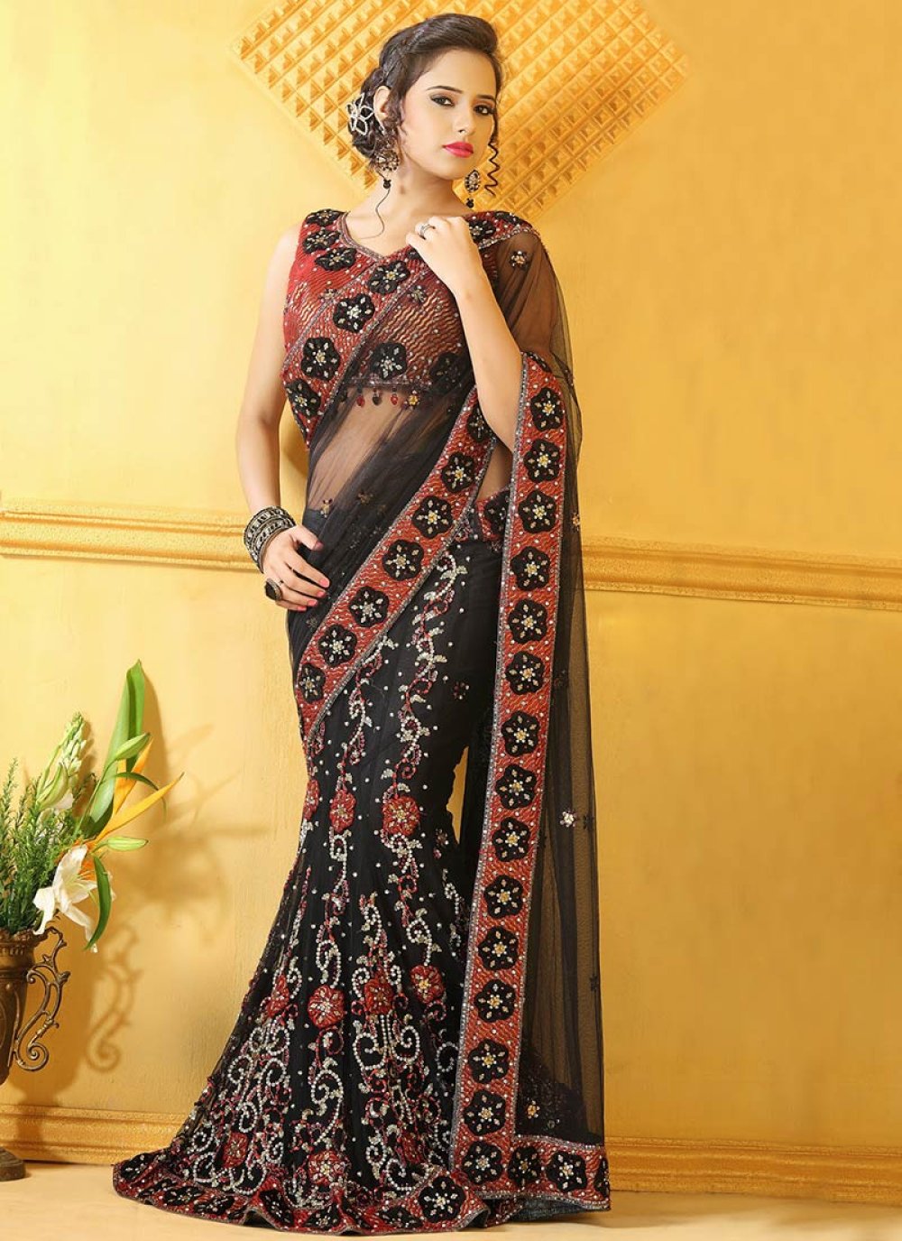 Black Net Fishcut Lehenga Saree