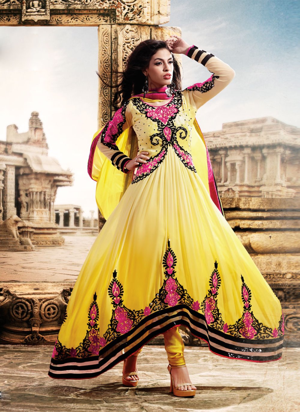Stylist Yellow Georgette Designer Anarkali Salwar Kameez