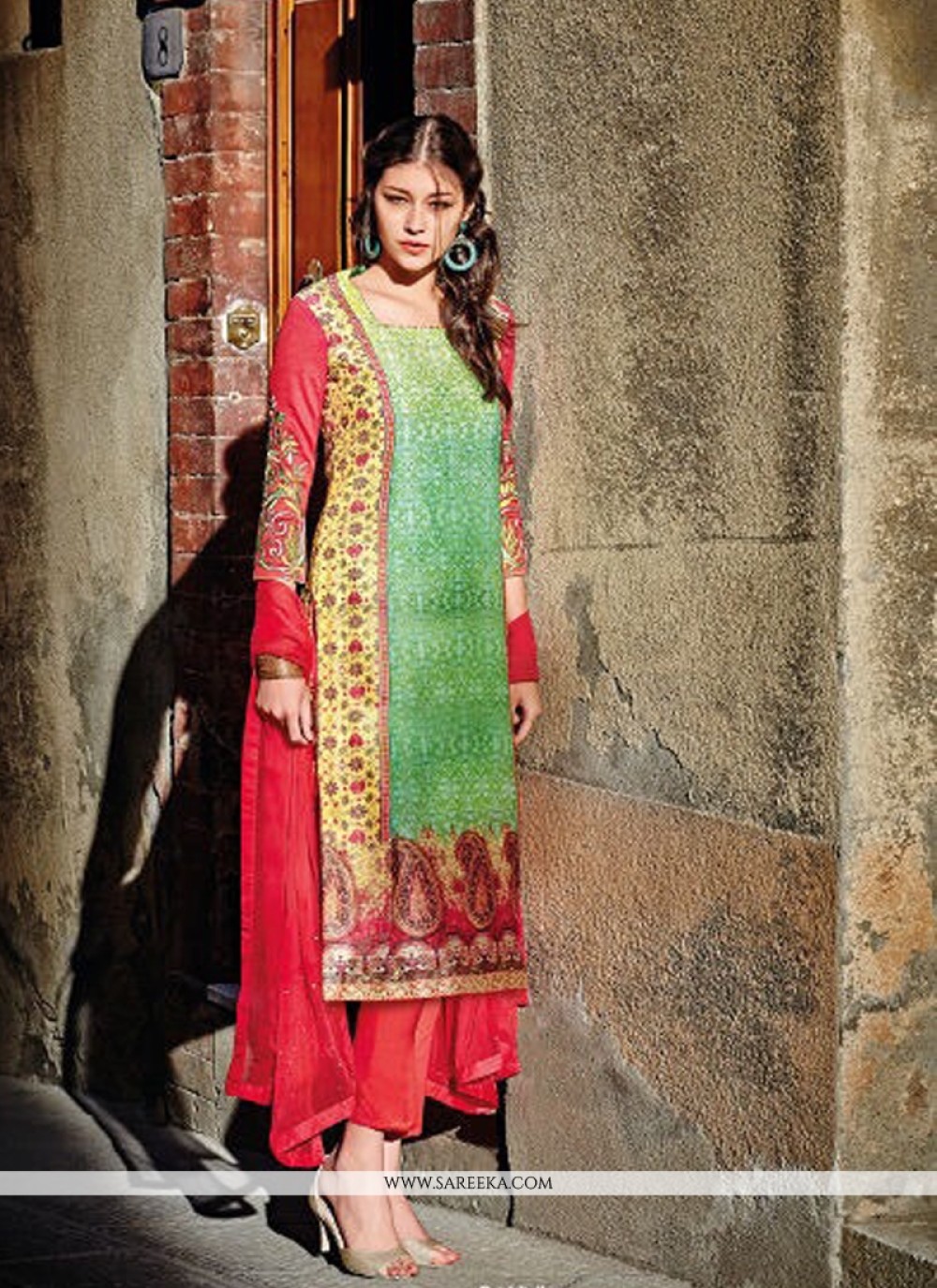Chanderi Multi Colour Designer Straight Suit