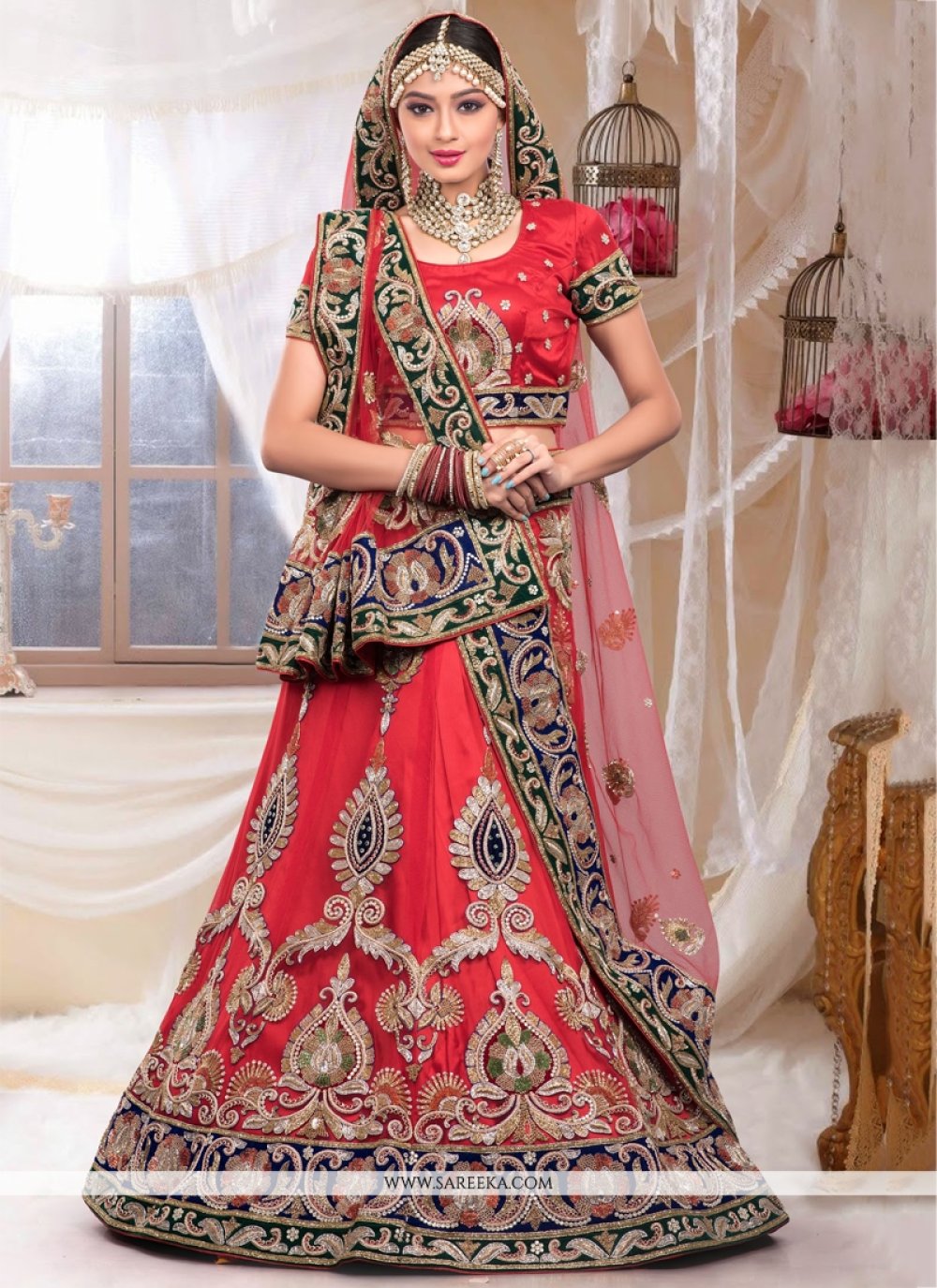 Red Net Wedding Lehenga Choli