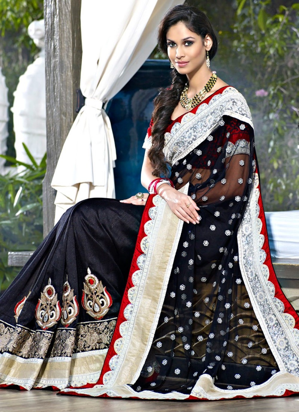 Tranquil Black Embroidered Saree