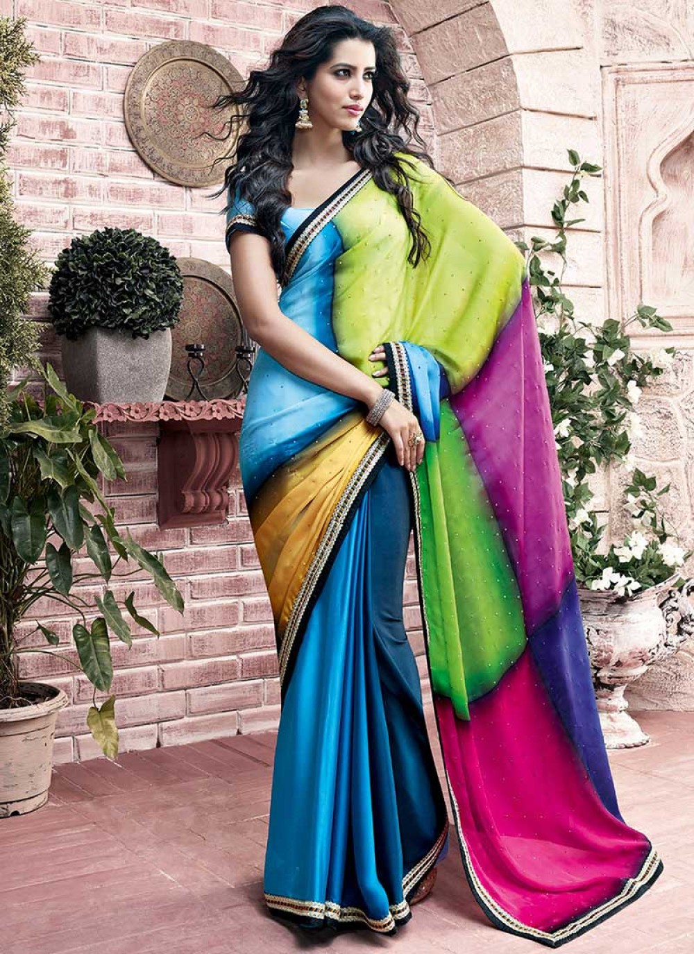 Multicolor Satin Saree