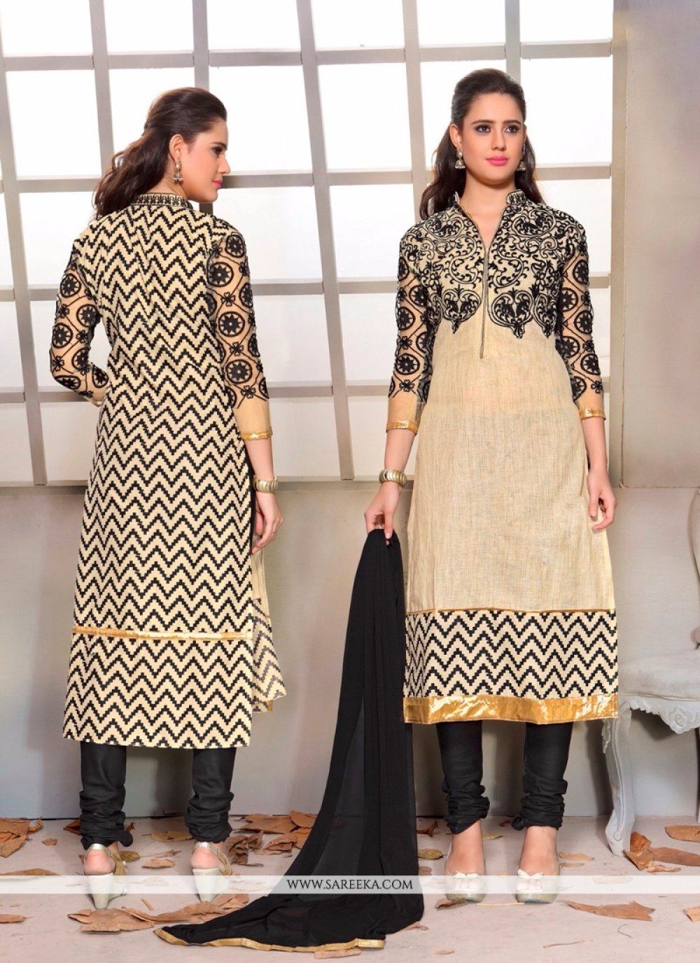 Black churidar neck outlet designs