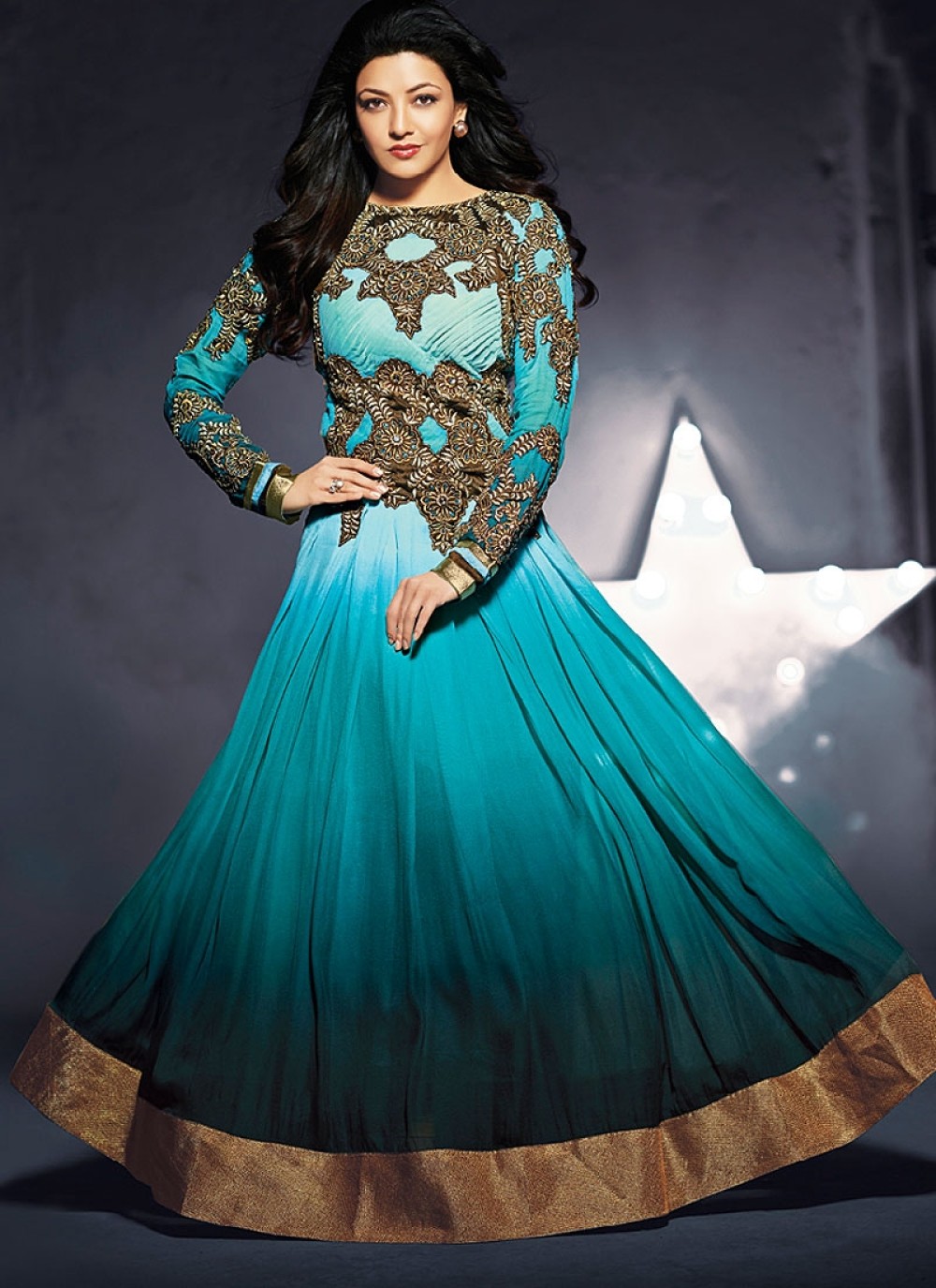 Turquoise Blue And Black Zari Work Anarkali Salwar Suit
