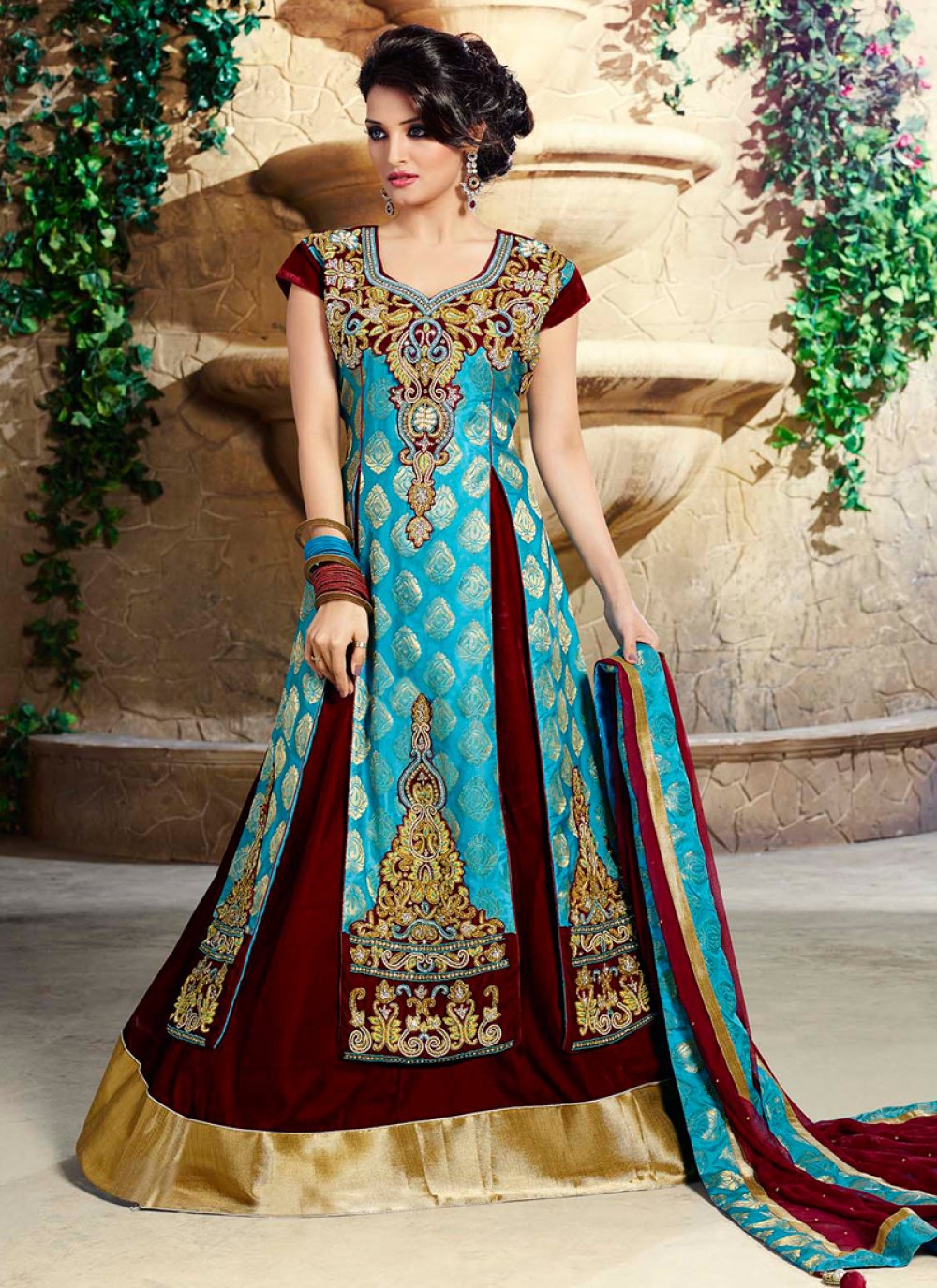 Buy Maroon and Blue Color Art Silk Lehenga Choli with Floral Design Online  - LEHV2290 | Appelle Fashion