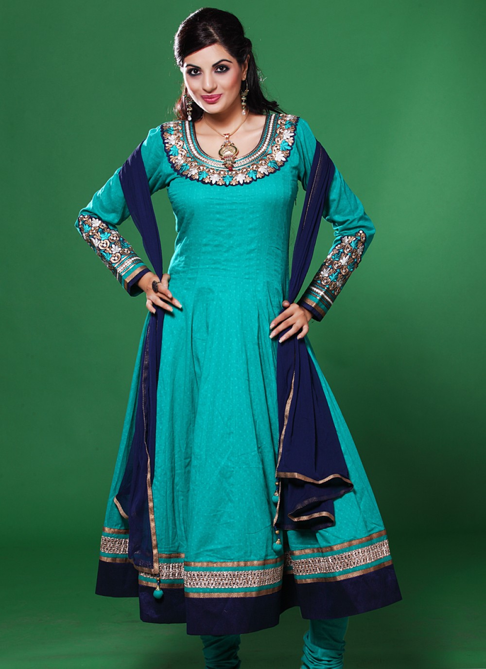 Turquoise Blue Resham Work Anarkali Salwar Suit
