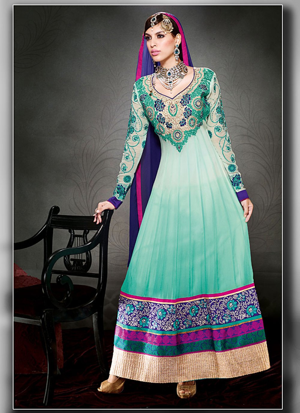 designer turquoise georgette floor length anarkali suit