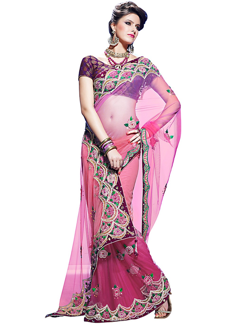 Deep Pink Embroidered Saree