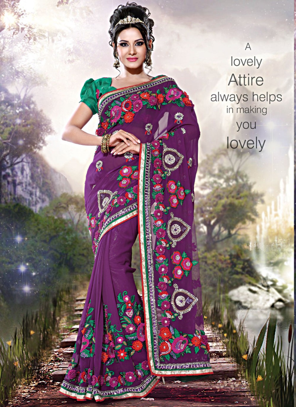 Violet Embroidered Saree
