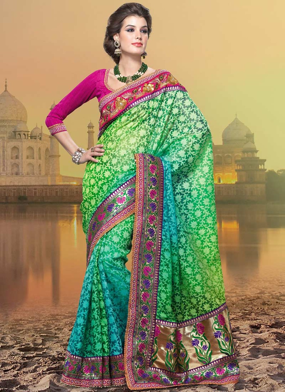 Green Banarasi Cotton Silk Saree