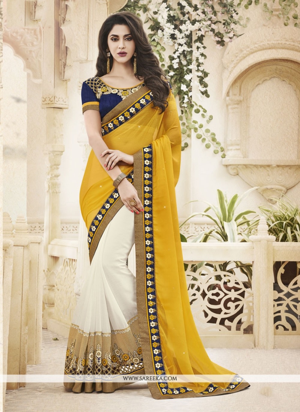 Beautiful Kaddi Border Pure Banarasi Georgette Chiffon Saree With Silver Zari  Work. - Etsy