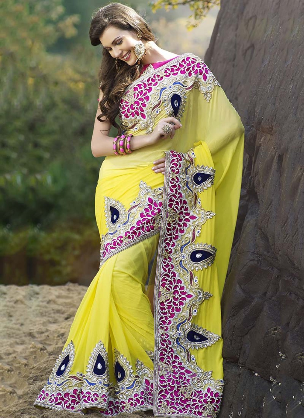 Yellow Faux Georgette Saree
