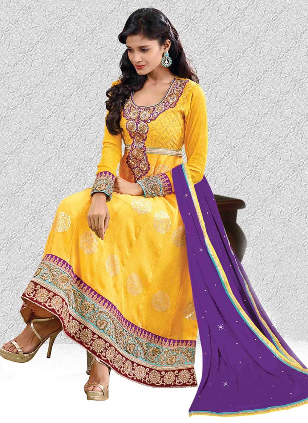 Yellow Embroidery Work Faux Georgette Anarkali Suit