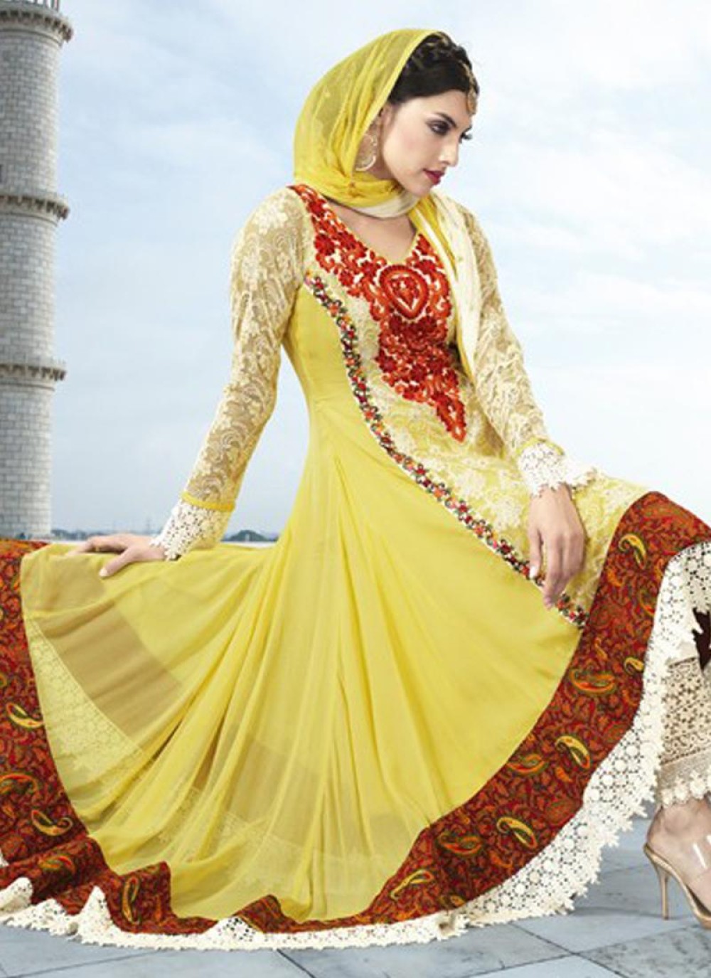 Yellow Faux Georgette And Net Pakistani Suit
