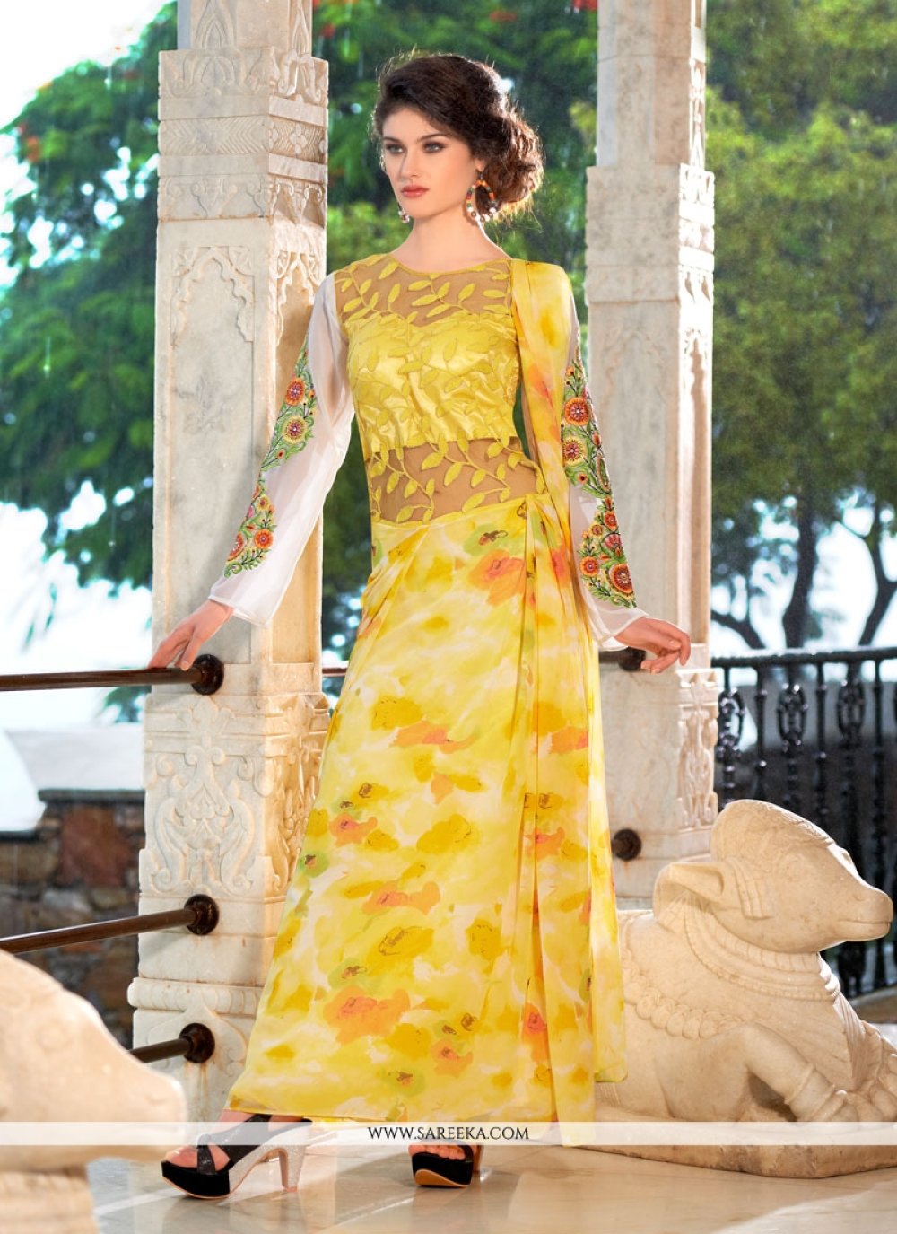 yellow georgette gown