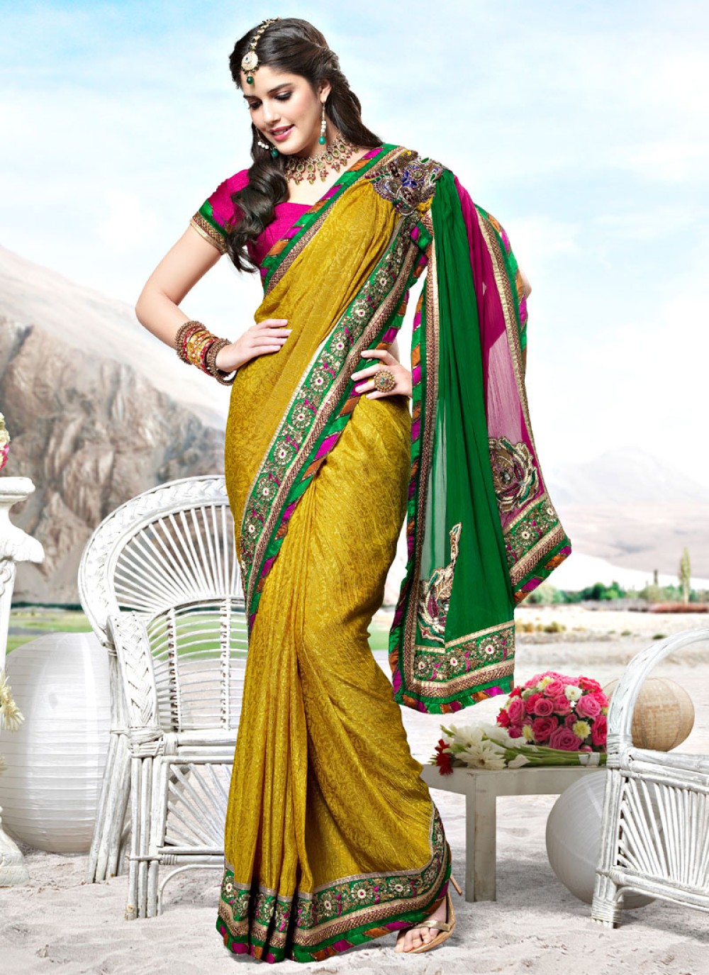 Yellow Jacquard and Faux Georgette Saree