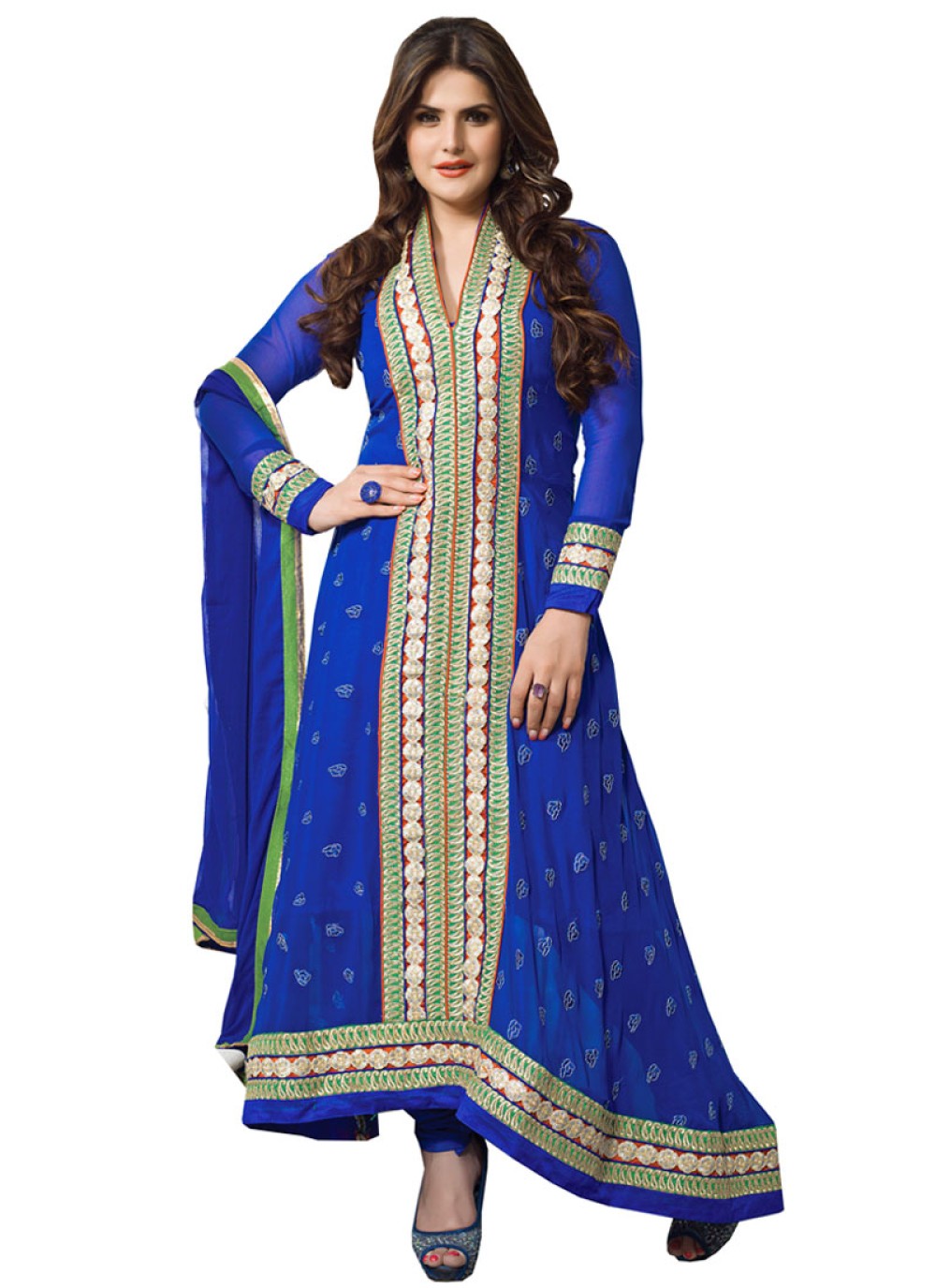 Zareen Khan Blue Resham Work Anarkali Suit