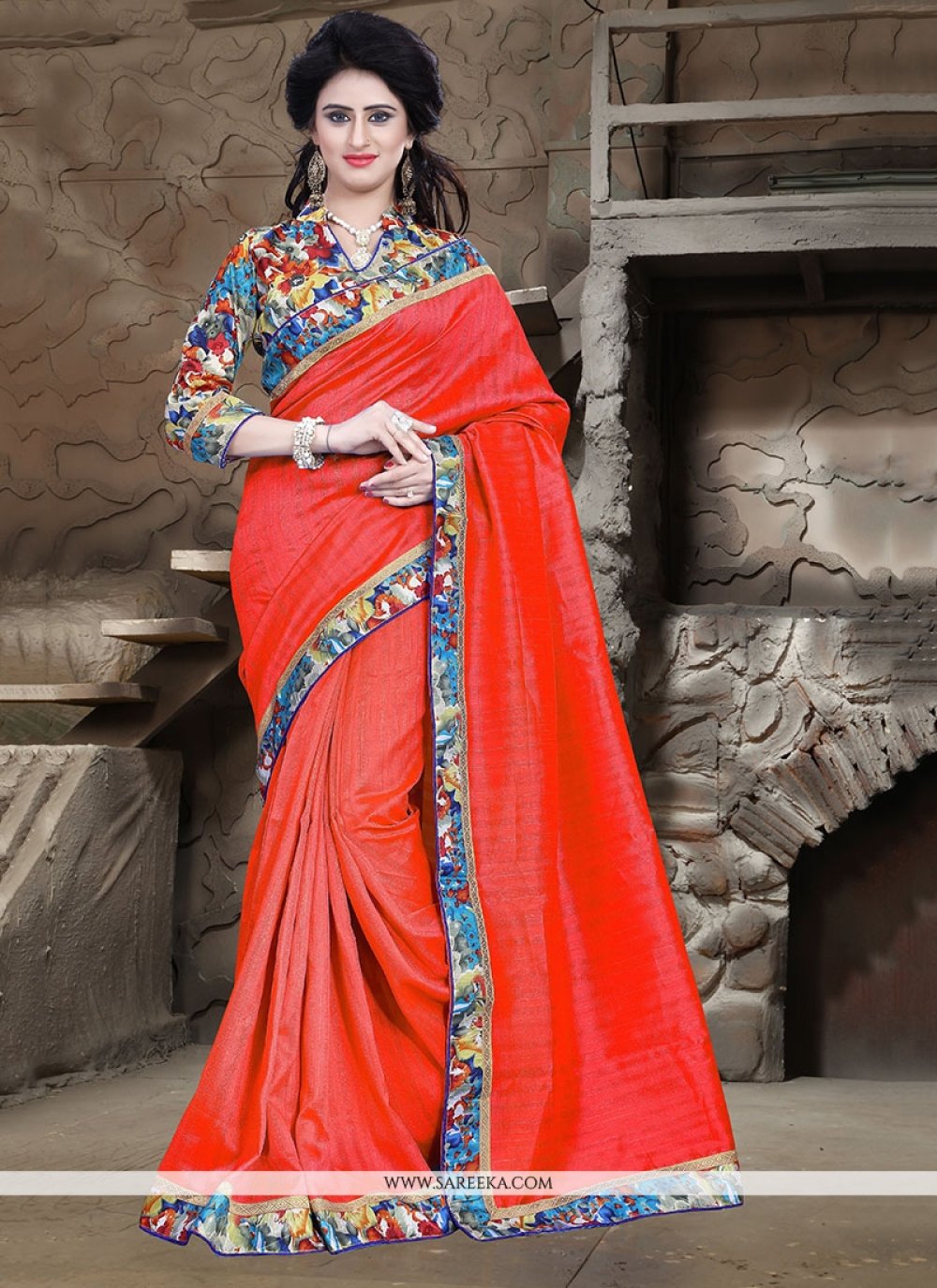 Buy Bhagalpuri Silk Red Printed Saree Online India 0802