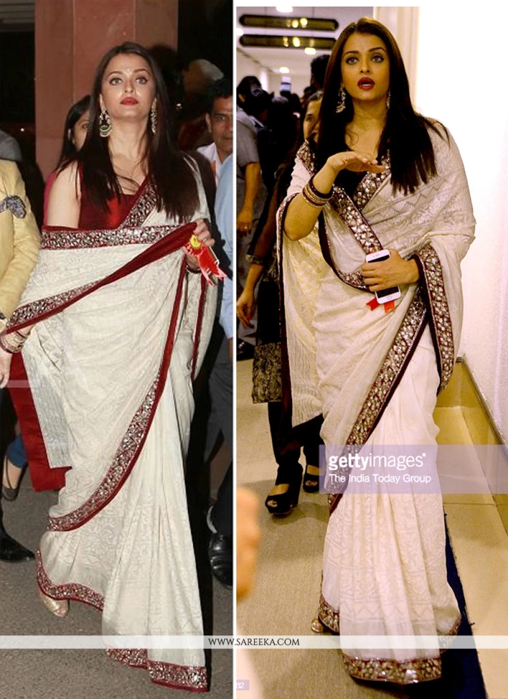 Aishwarya Rai Bachchan Off White Embroidered Work Bollywood Saree Aishwarya rai in traditional saree. aishwarya rai bachchan off white embroidered work bollywood saree