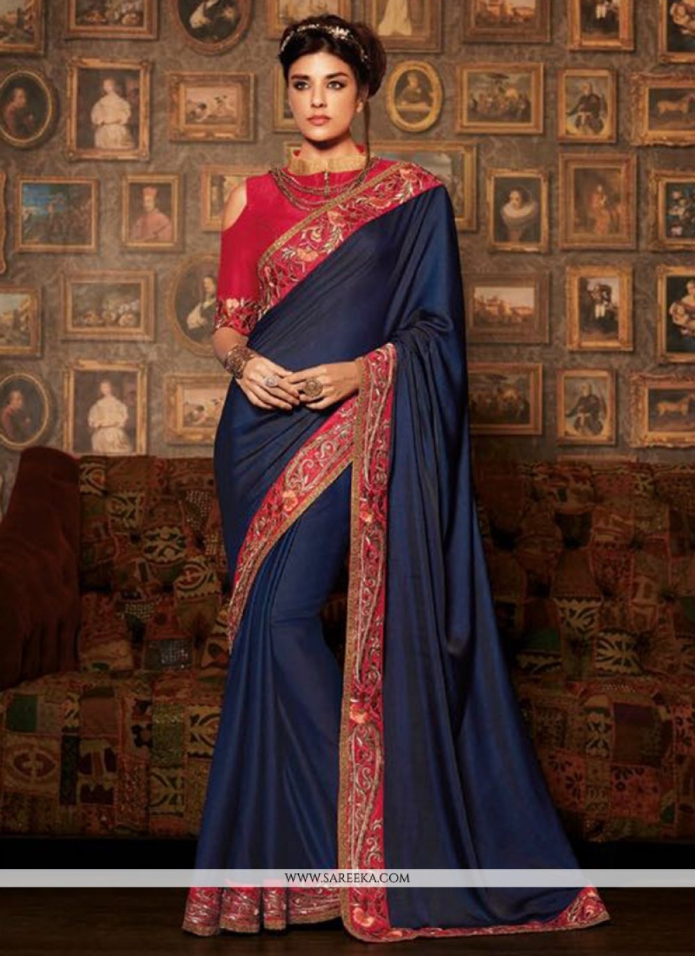 navy blue designer sarees online