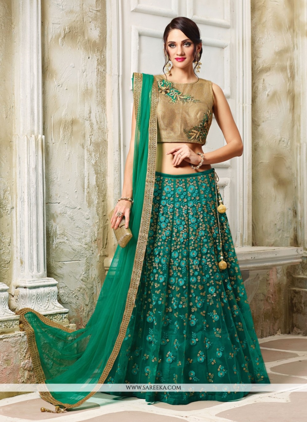 Buy Teal Net A Line Lehenga Choli Online Italy