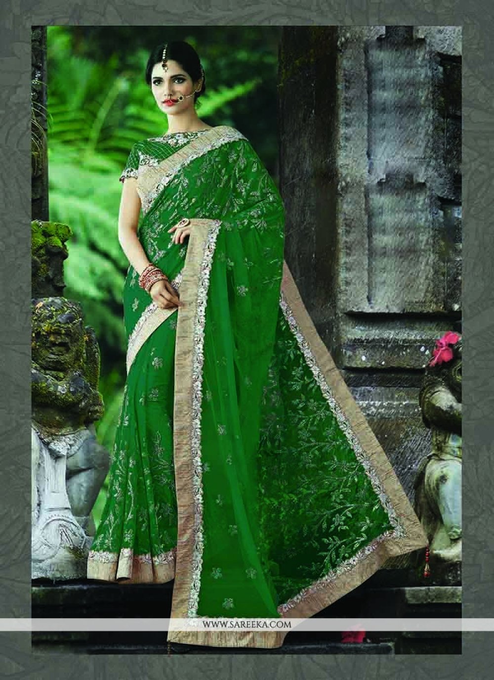 Net Green Designer Traditional Sarees