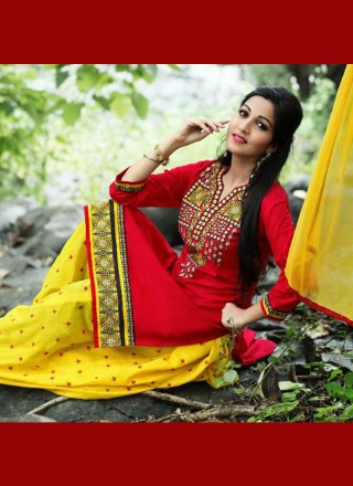 Cotton   Red Punjabi Suit