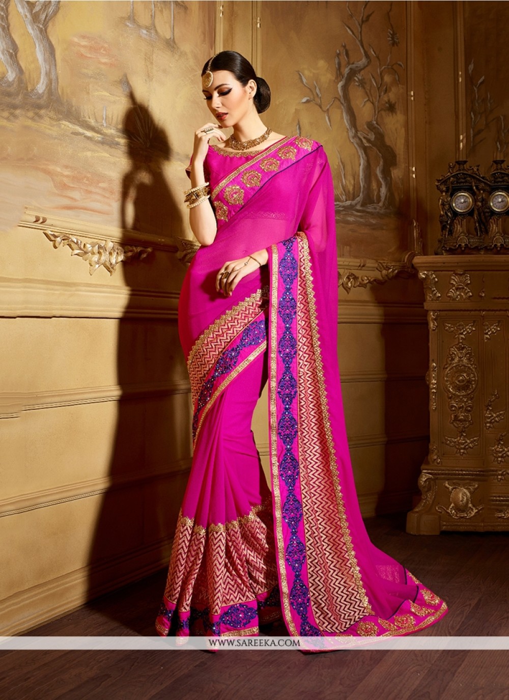 Fancy Fabric Hot Pink Classic Designer Saree
