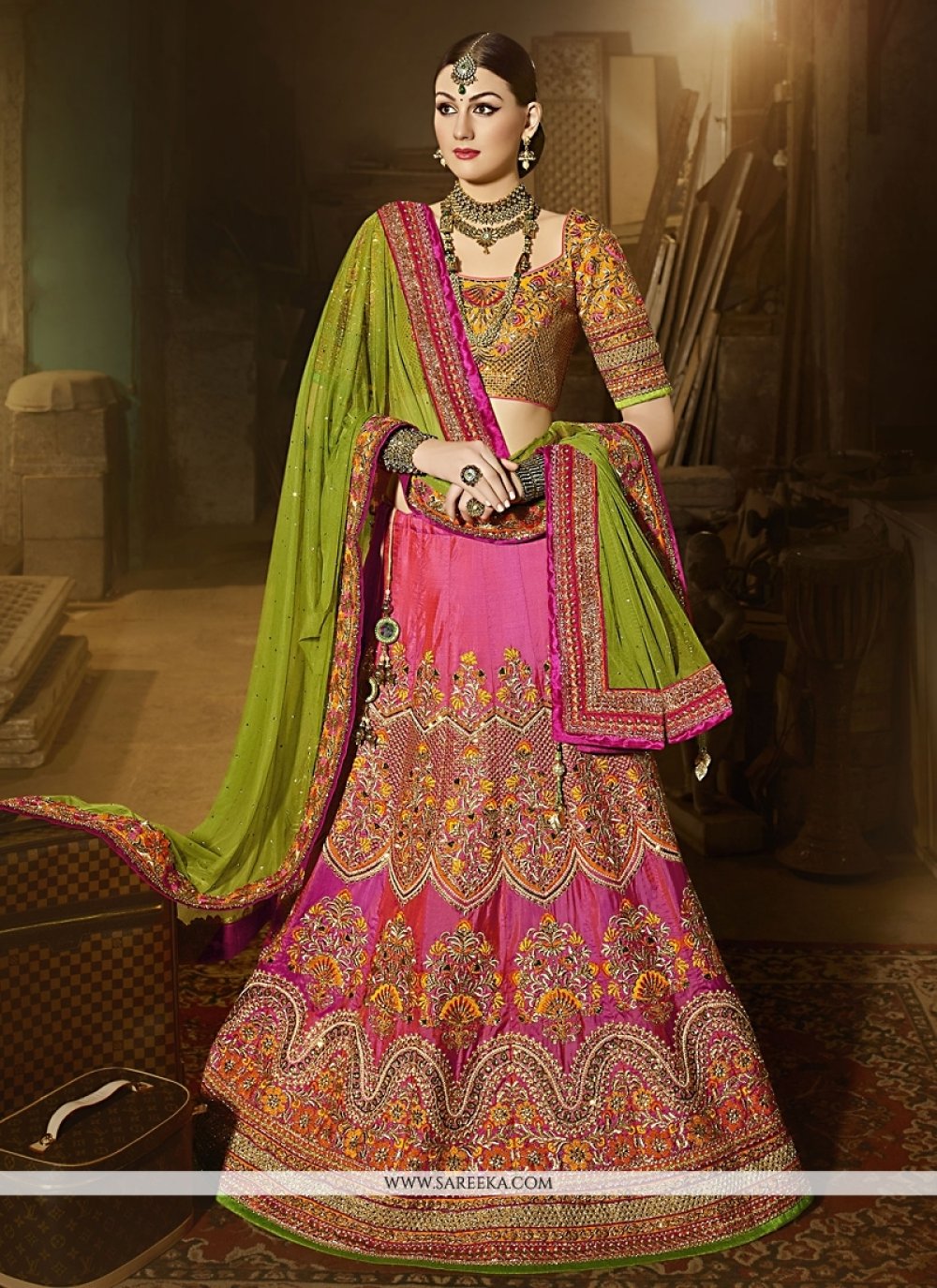 Buy Satin Resham Work A Line Lehenga Choli Online : South Africa