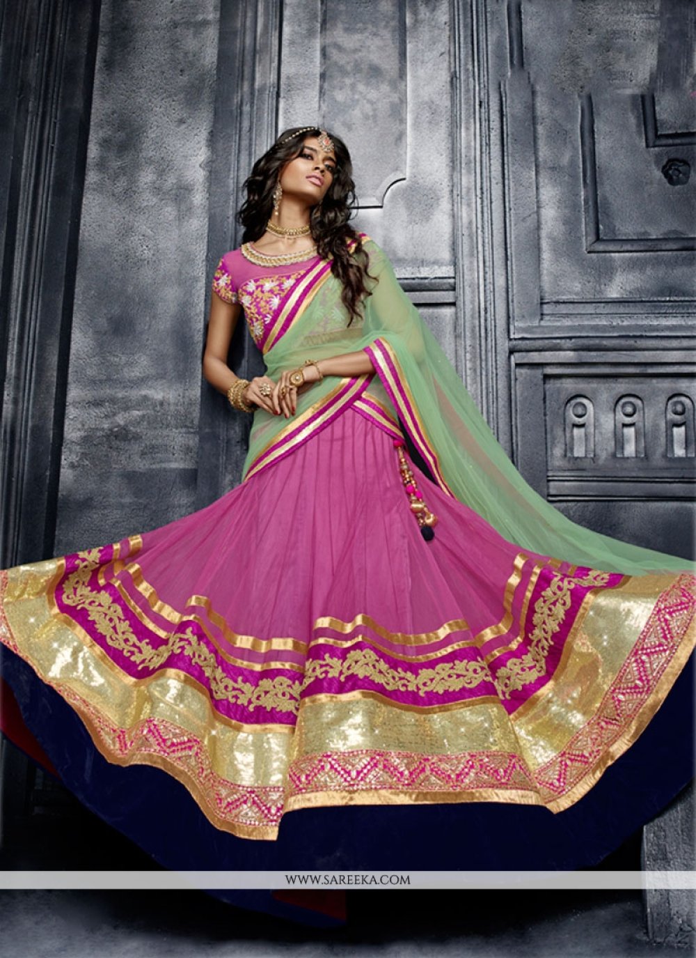 lavender net lehenga