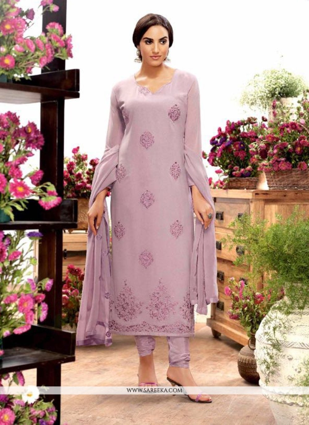 purple and white salwar suit