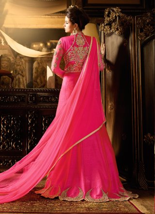 Hot Pink Resham Work Silk Anarkali Salwar Kameez