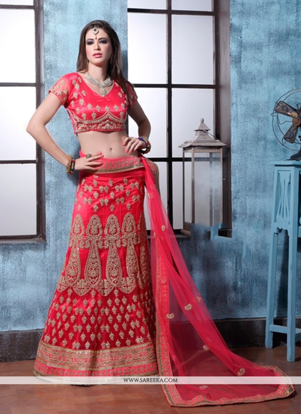 Red Lehenga In Raw Silk – Debyani