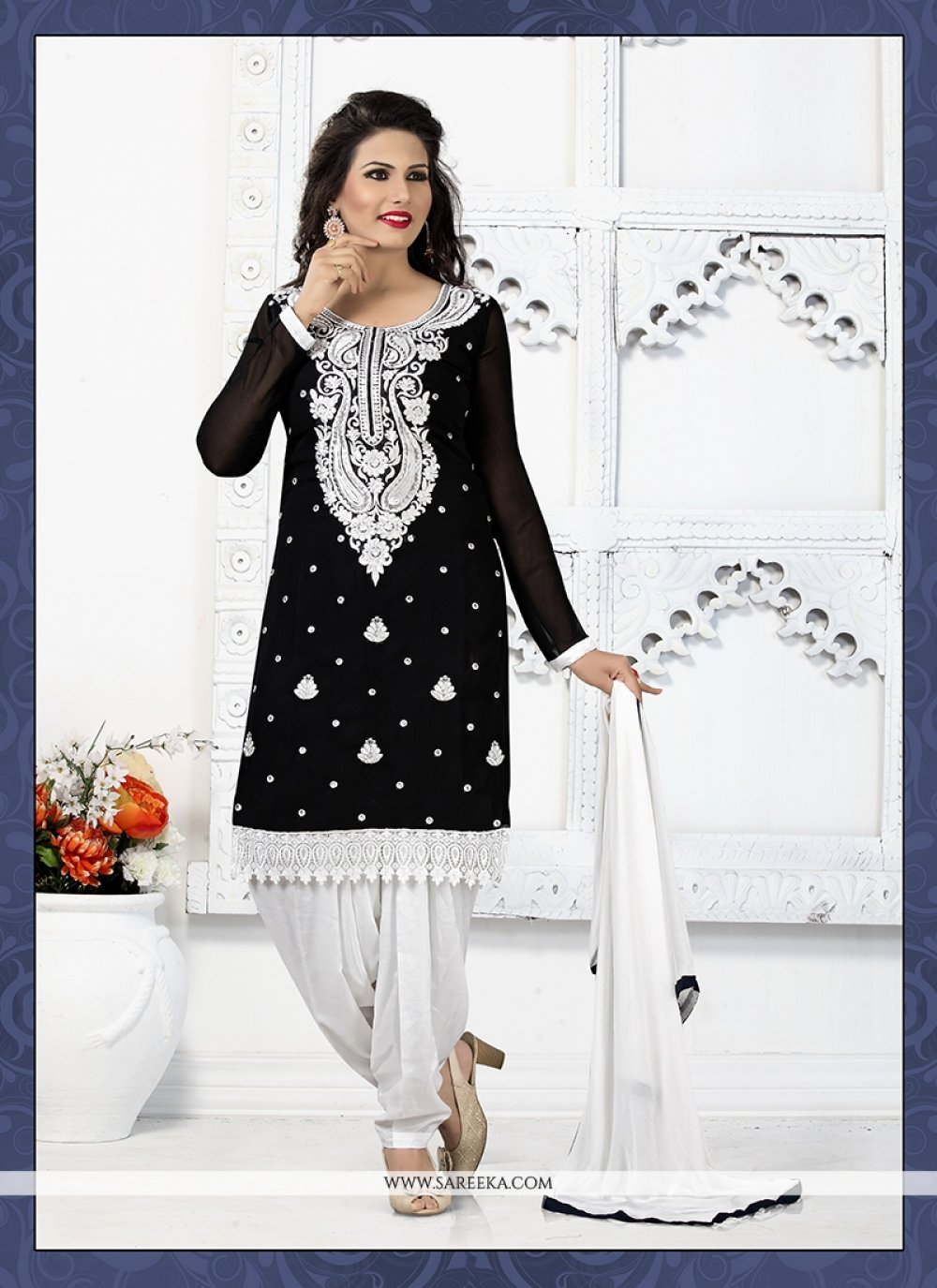 white and black punjabi suit