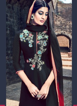 Cotton Satin Black Designer Salwar Suit