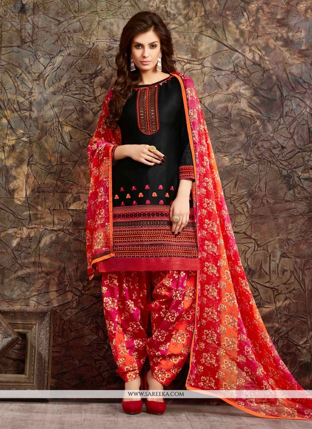 Buy Cotton Black Print Work Designer Suit Online at lowest price
