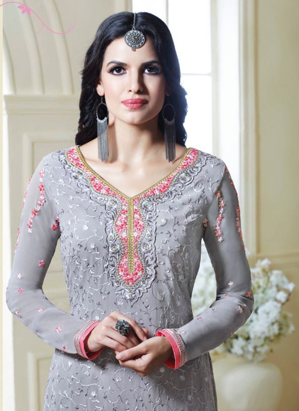 Grey Patch Border Work Designer Suit - Party Wear Salwar Suits