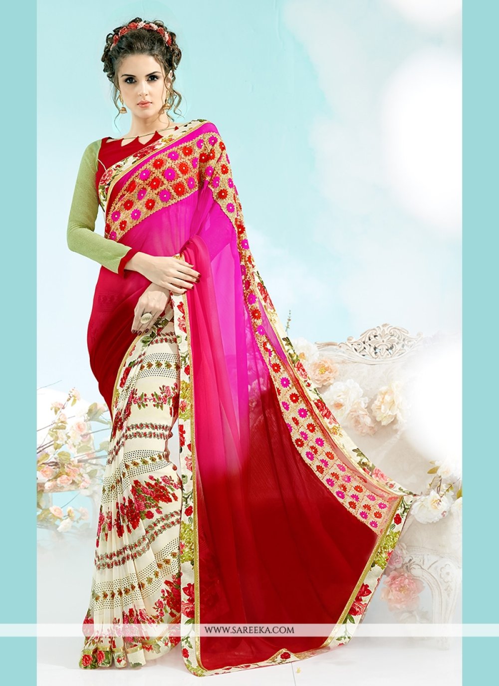Multi Colour Printed Saree