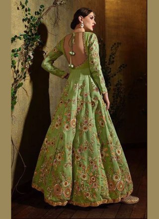 Green Raw Silk Anarkali Salwar Suit