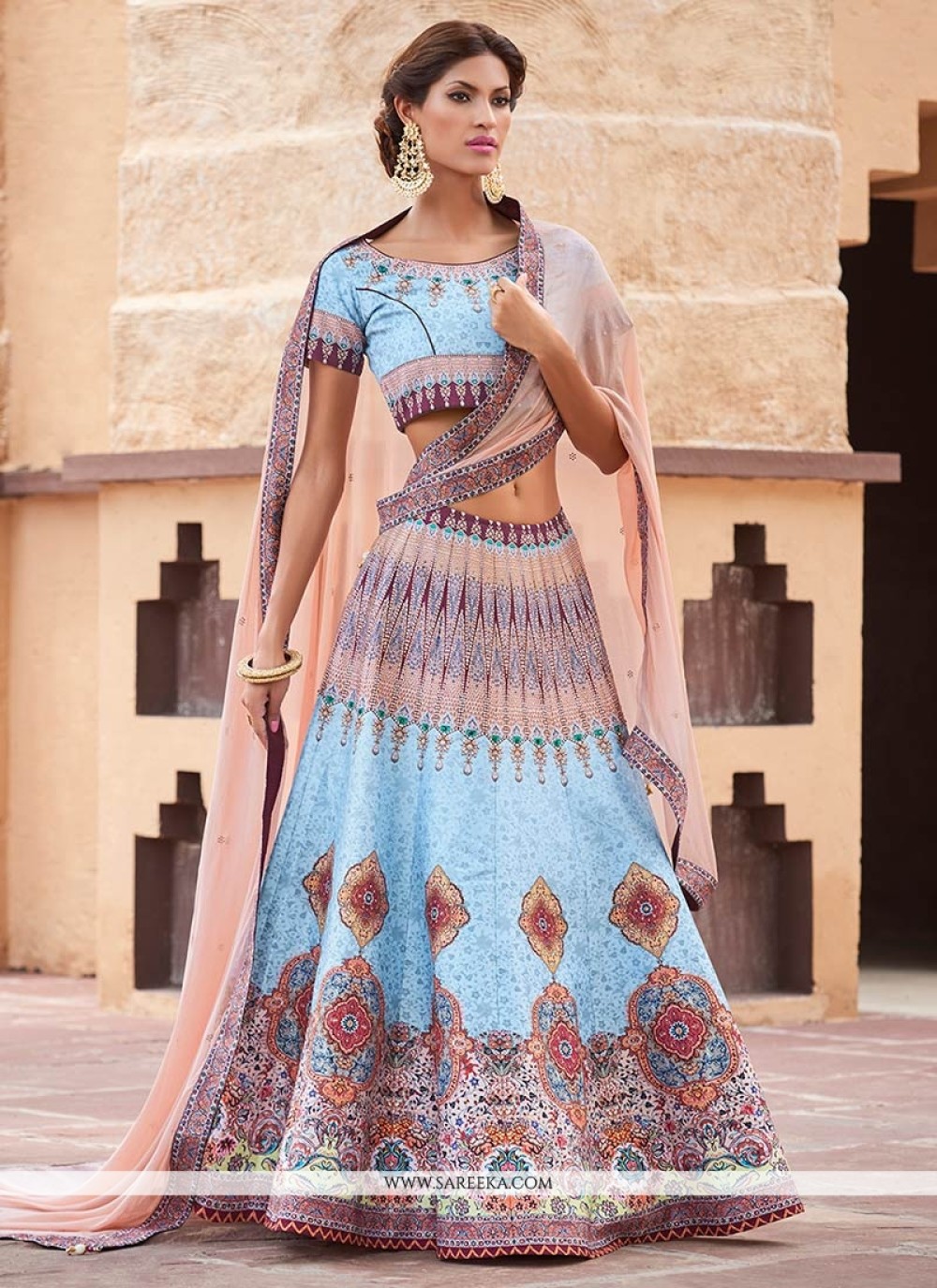 Buy Jacquard Silk Embroidered Work Designer Lehenga Choli Online : USA -