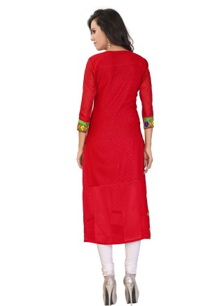Red Lace Work Party Wear Kurti
