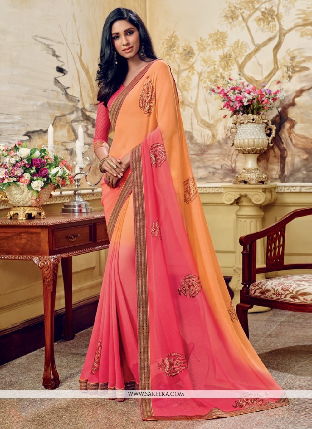 Georgette Patch Border Work Casual Saree