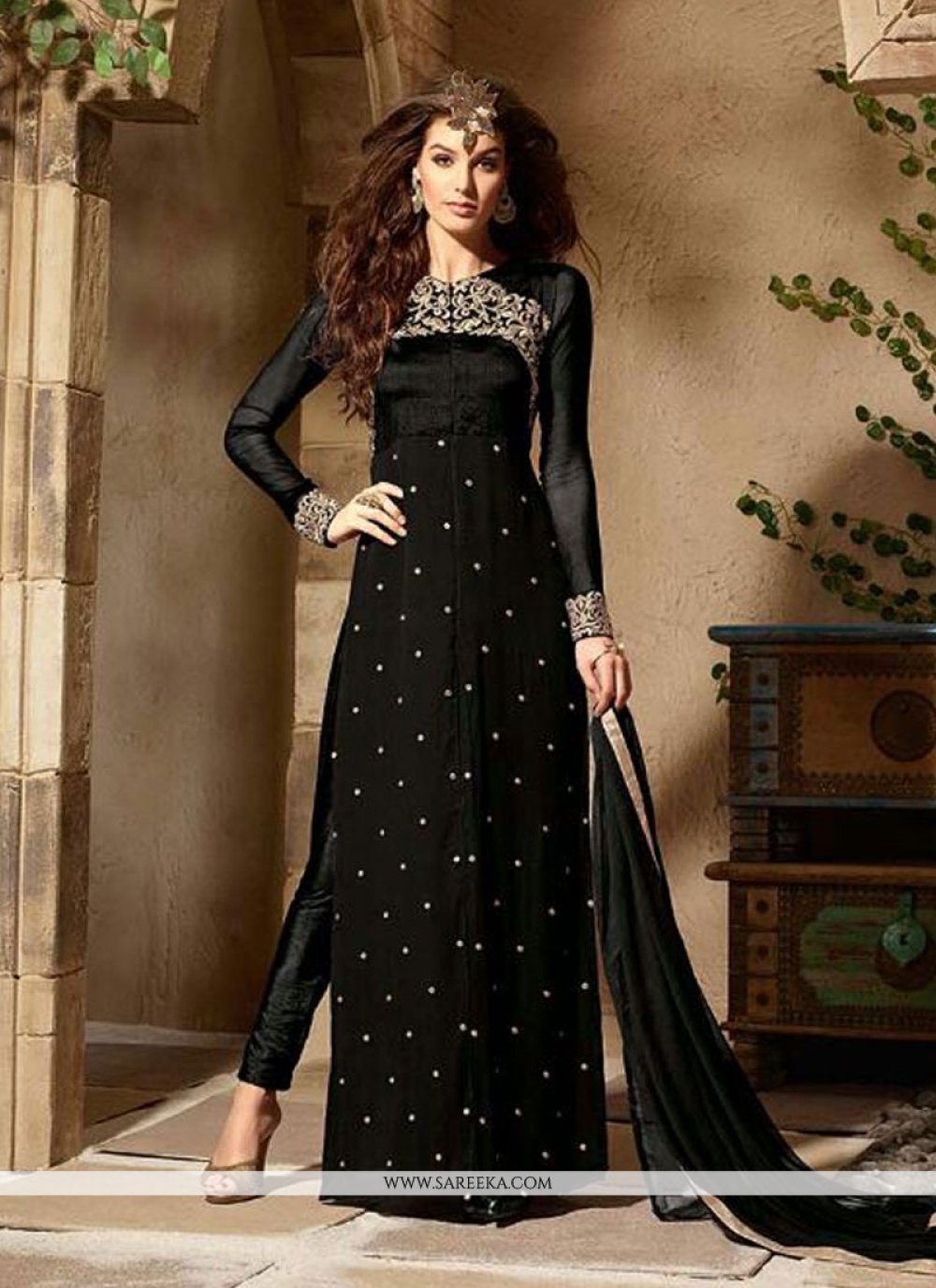 ziya Indian/Pakistani Ethnic wear Georgette Straight Salwar Kameez Black