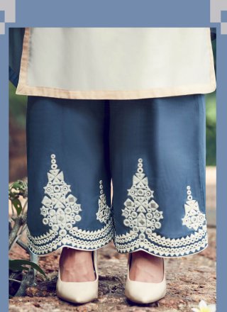 Cotton Satin White Embroidered Work Designer Salwar Suit