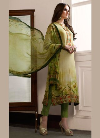 Print Work Georgette Designer Straight Salwar Suit