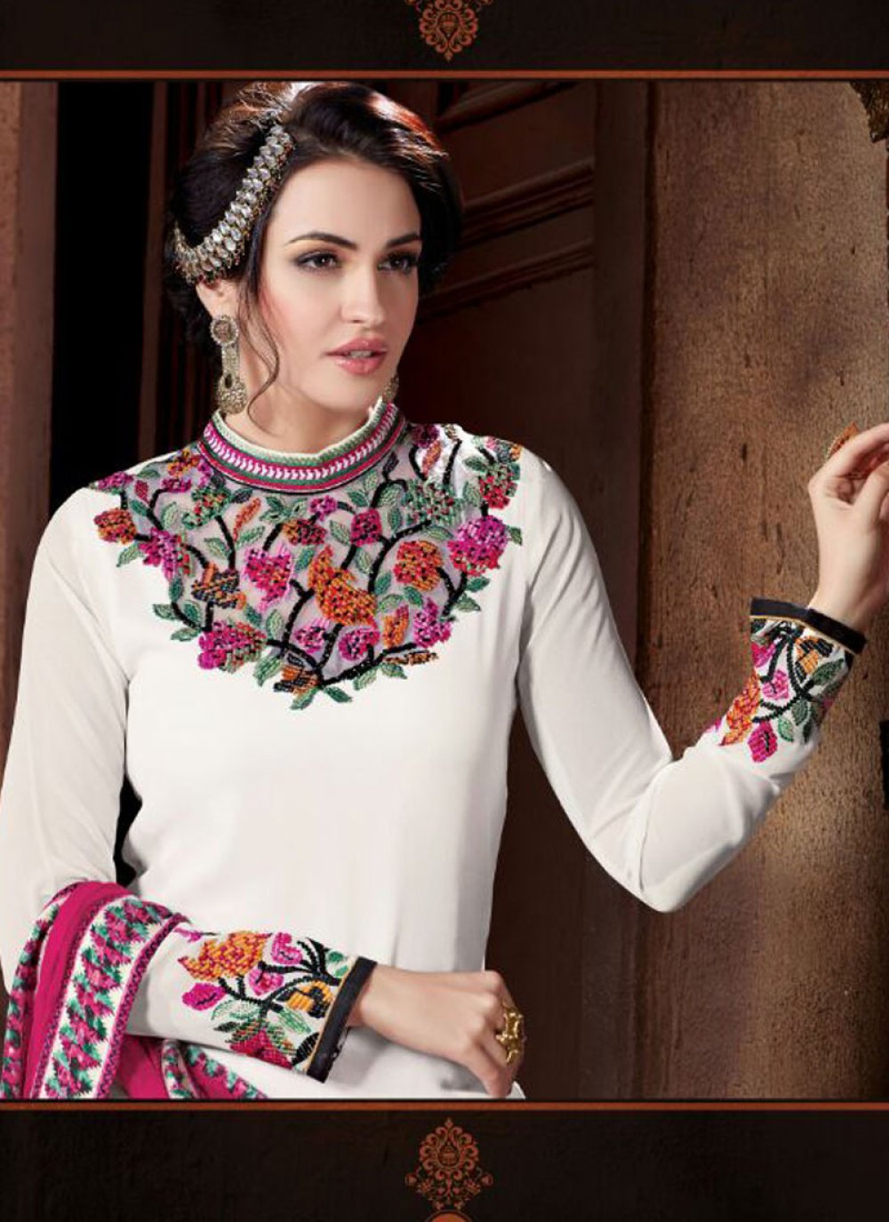 White Resham Work Pant Style Suit