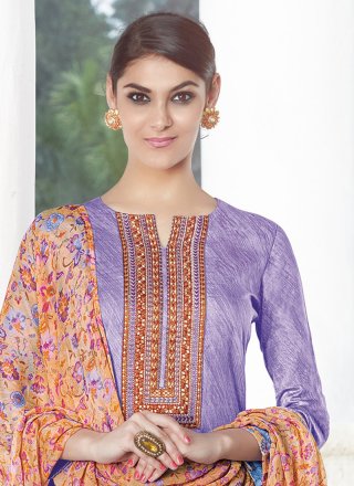 Print Work Purple Cotton Satin Designer Palazzo Salwar Suit