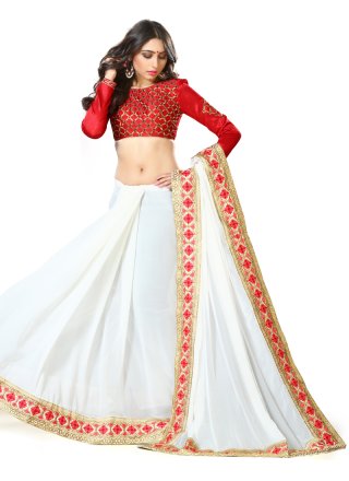 Georgette Off White Traditional  Saree