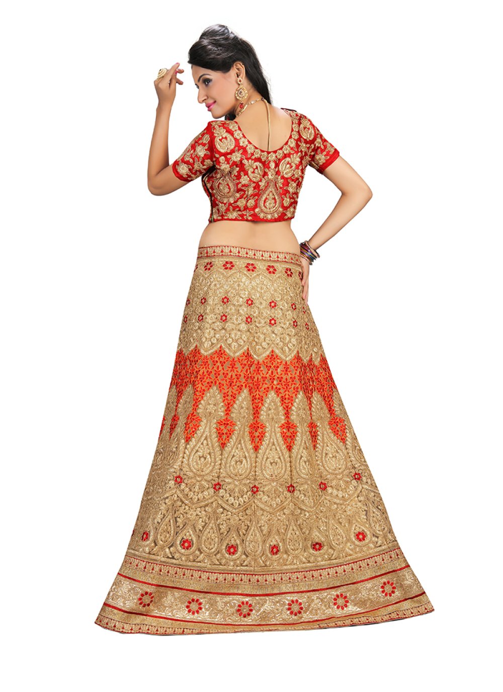 Buy Orange Embroidered Work Net A Line Lehenga Choli Online South Africa 