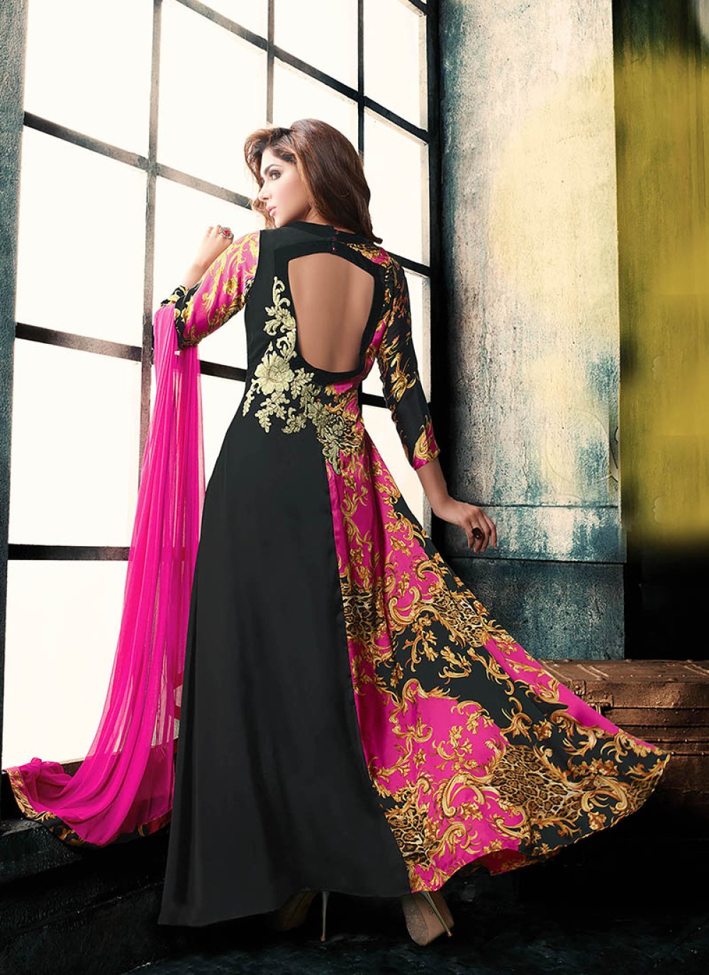 Black and pink anarkali hotsell